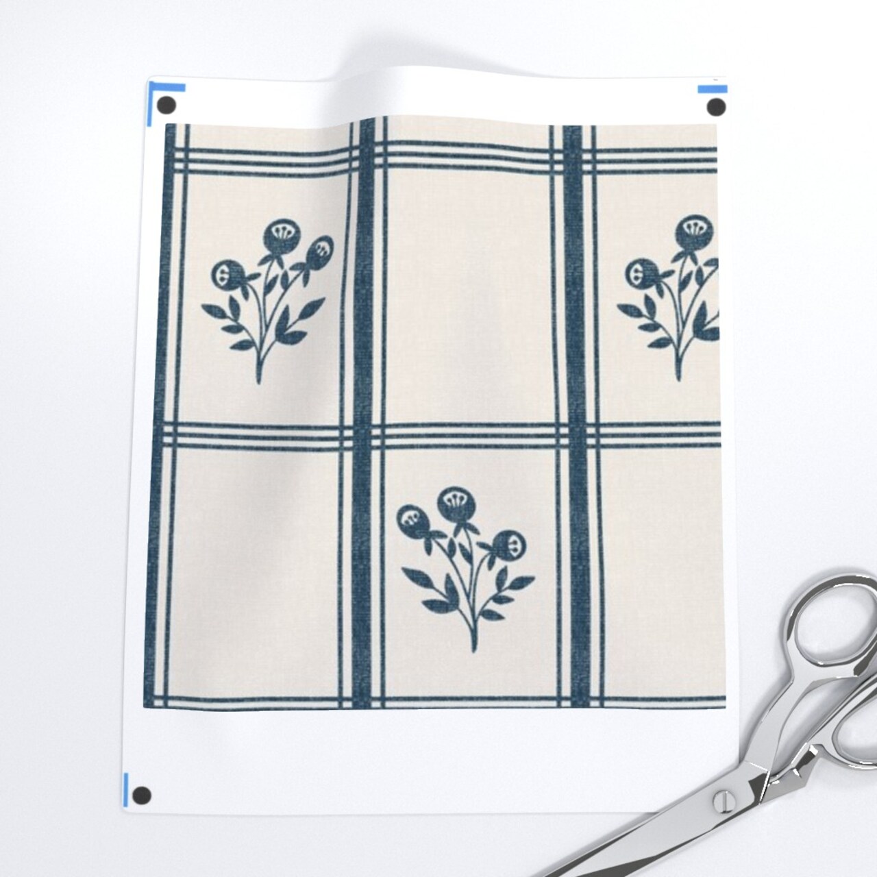 Modern Farmhouse French Floral Cottage Core Traditional Blue Cream Custom Pre-pasted Wallpaper by Spoonflower Pre-Pasted Wallpaper 2FT Wide 14155144